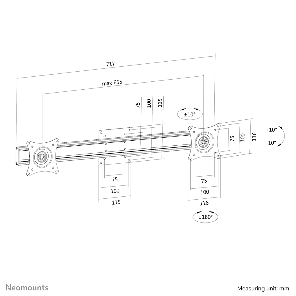 Neomounts FPMA-CB200BLACK Doppeltraverse-Monitorhalterung 10-27"